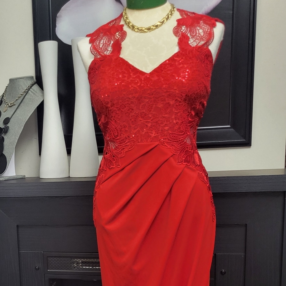 ❤️Red Asymmetrical Pleated Backless Formal Sheath Cocktail Dress